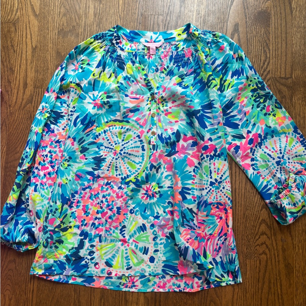 Lilly Pulitzer Elsa Popover silk Tunic in Dive In Print NWOT size S